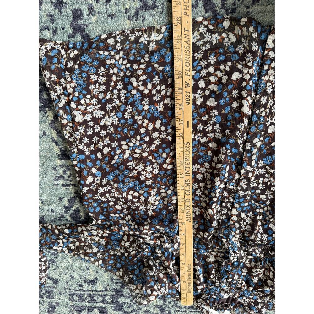 Mango Brown Blue & White Floral Ruffled Long Sleeve Blouse Preppy Summer | Sz 4 - Picture 10 of 12